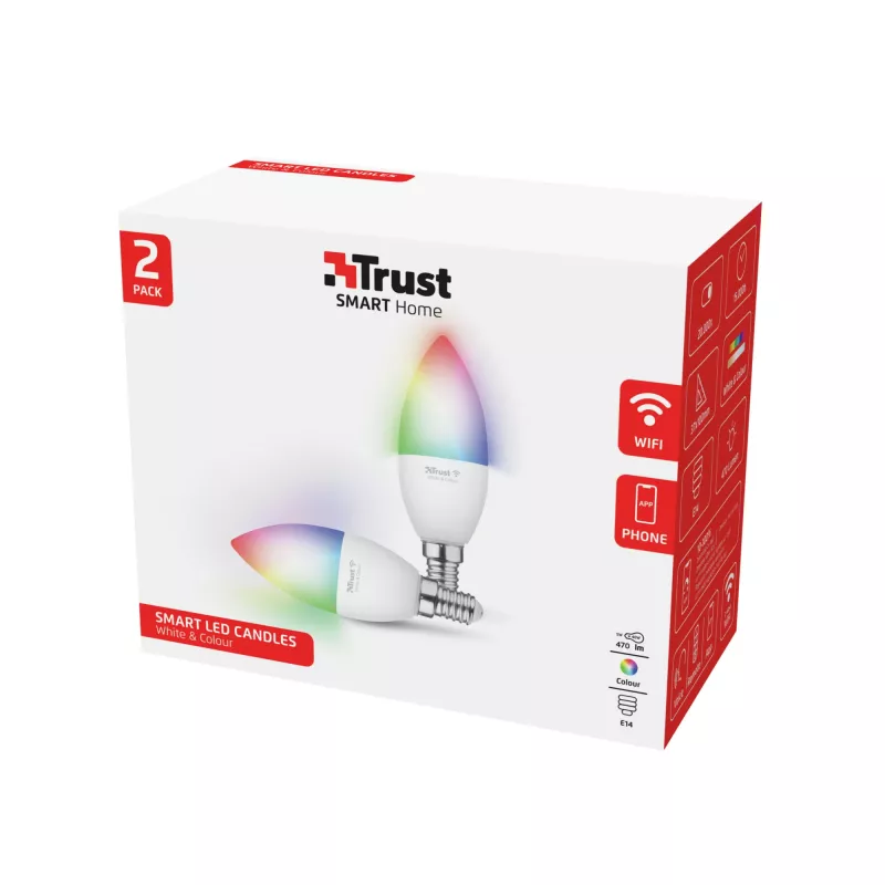 Lâmpada inteligente TRUST 71293 – Luz inteligente Wi-Fi, branco, AC, 37×100 mm, pack de 2