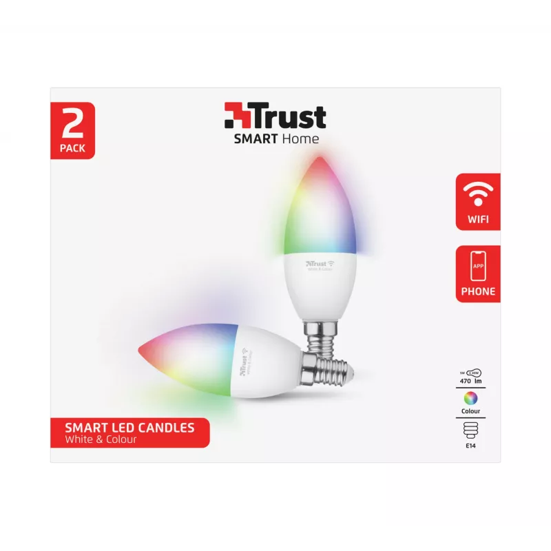 Lâmpada inteligente TRUST 71293 – Luz inteligente Wi-Fi, branco, AC, 37×100 mm, pack de 2