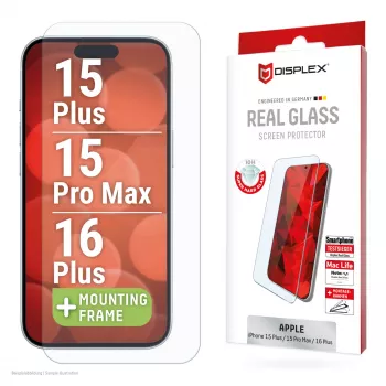 Película de proteção de ecrã Displex (10H) para Apple iPhone 15 Plus/15 Pro Max/16 Plus, moldura de montagem Eco, resistente a riscos