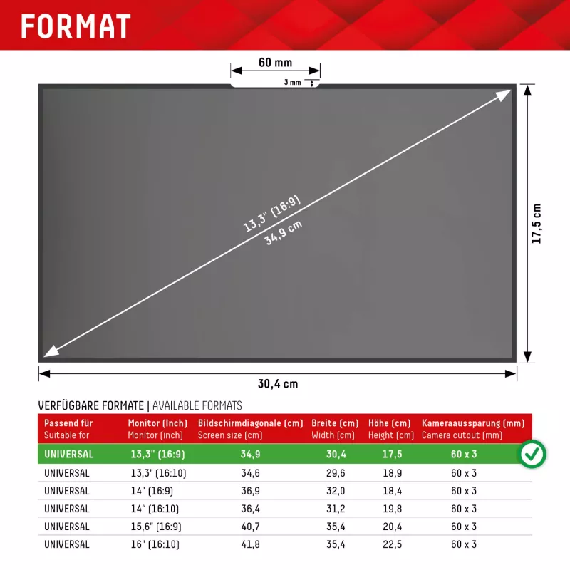 Filtro de privacidade removível de 2 vias Displex PRIVACY SAFE para portátil/notebook (sem moldura/frameless) 13,3