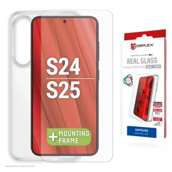 Película de proteção de ecrã + capa Displex para Samsung Galaxy S24/S25, moldura de montagem Eco, resistente a riscos