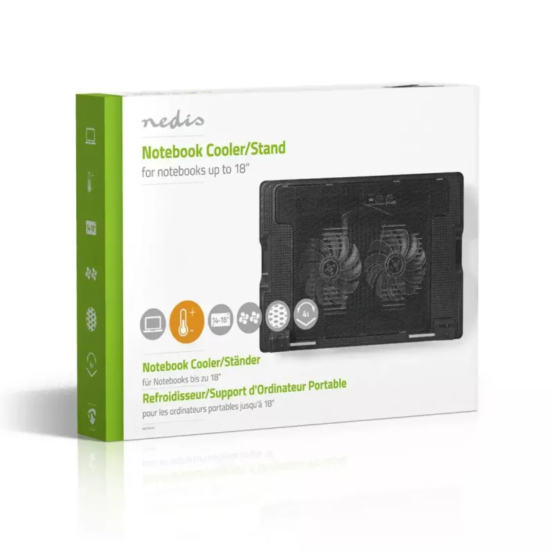 Base de arrefecimento para portátil Nedis NBCR200BK 2 ventoinhas 14 cm preto
