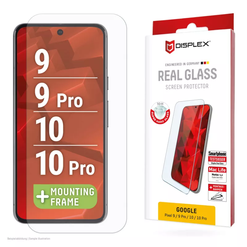 Película protetora de ecrã Displex (10H) para Google Pixel 9, Pixel 9 Pro, Pixel 10, Pixel 10 Pro, moldura de montagem Eco, resistente a riscos
