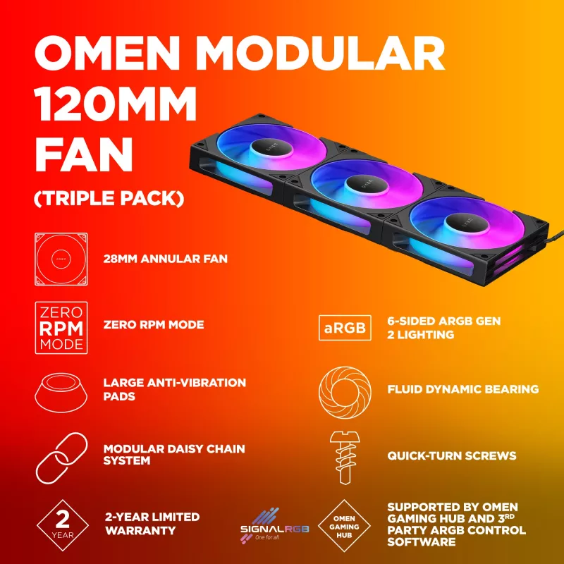 Ventoinha HP OMEN Modular 120mm - pack de três Preto