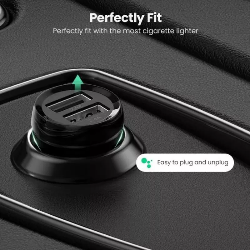 Ugreen 50875 carregador móvel MP4, computador móvel preto isqueiro para automóvel