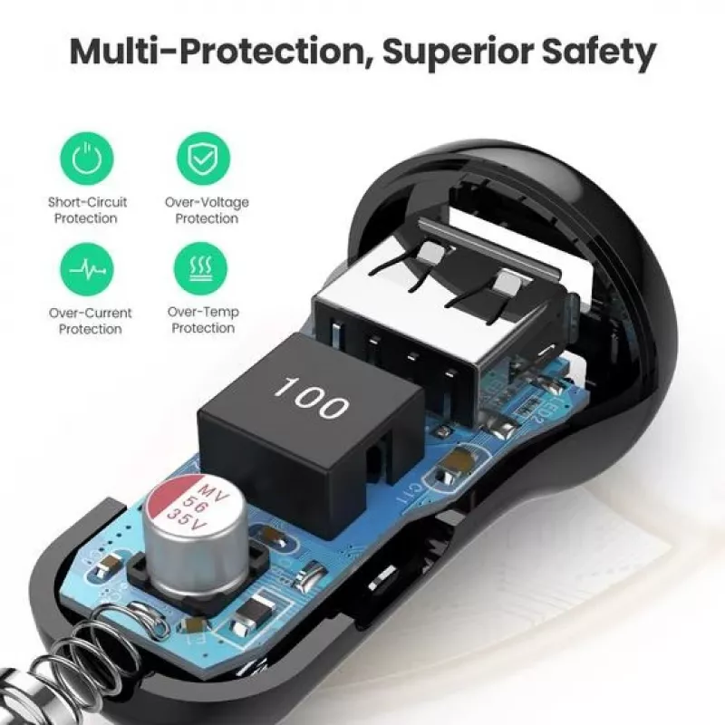 Ugreen 50875 carregador móvel MP4, computador móvel preto isqueiro para automóvel