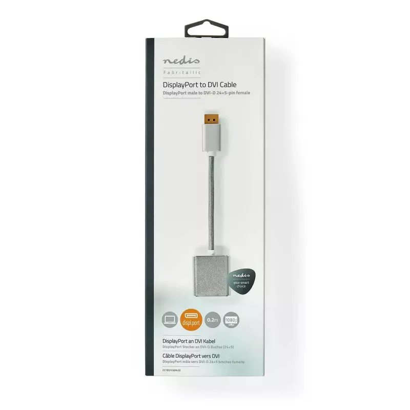 Cabo adaptador de vídeo Nedis CCTB37250AL02 0,2 m DisplayPort DVI-D prateado
