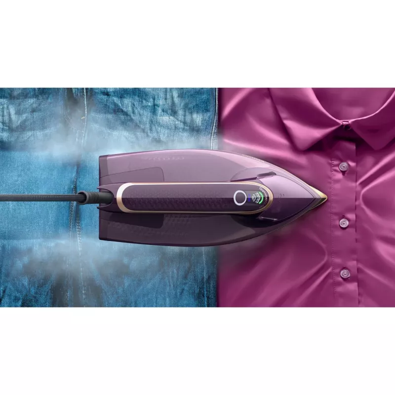 Philips DST8040/30 Azur 8000 Series ferro a vapor, 3000 W, depósito de 0,35 L, base SteamGlide Elite, vapor vertical, 80 g/min, jato de vapor de 260 g/min, roxo escuro