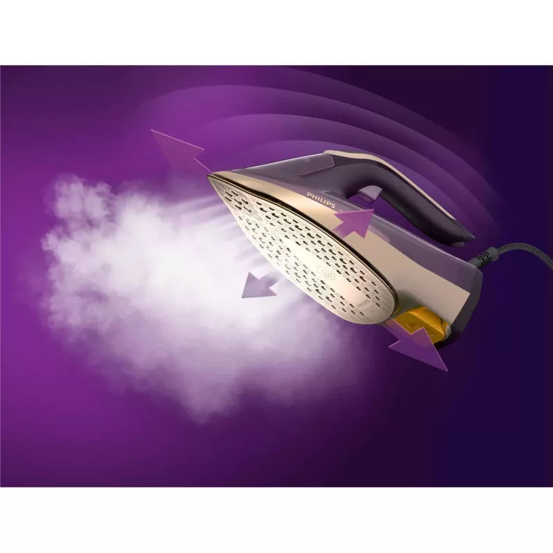 Philips DST8040/30 Azur 8000 Series ferro a vapor, 3000 W, depósito de 0,35 L, base SteamGlide Elite, vapor vertical, 80 g/min, jato de vapor de 260 g/min, roxo escuro