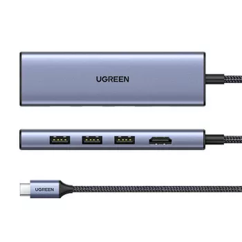 Hub USB Type-C UGREEN 20956A com HDMI e USB 3.0, 5 Gbit/s, 4K 3840x2160, Prateado