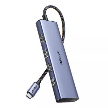 Hub USB Type-C UGREEN 20956A com HDMI e USB 3.0, 5 Gbit/s, 4K 3840x2160, Prateado