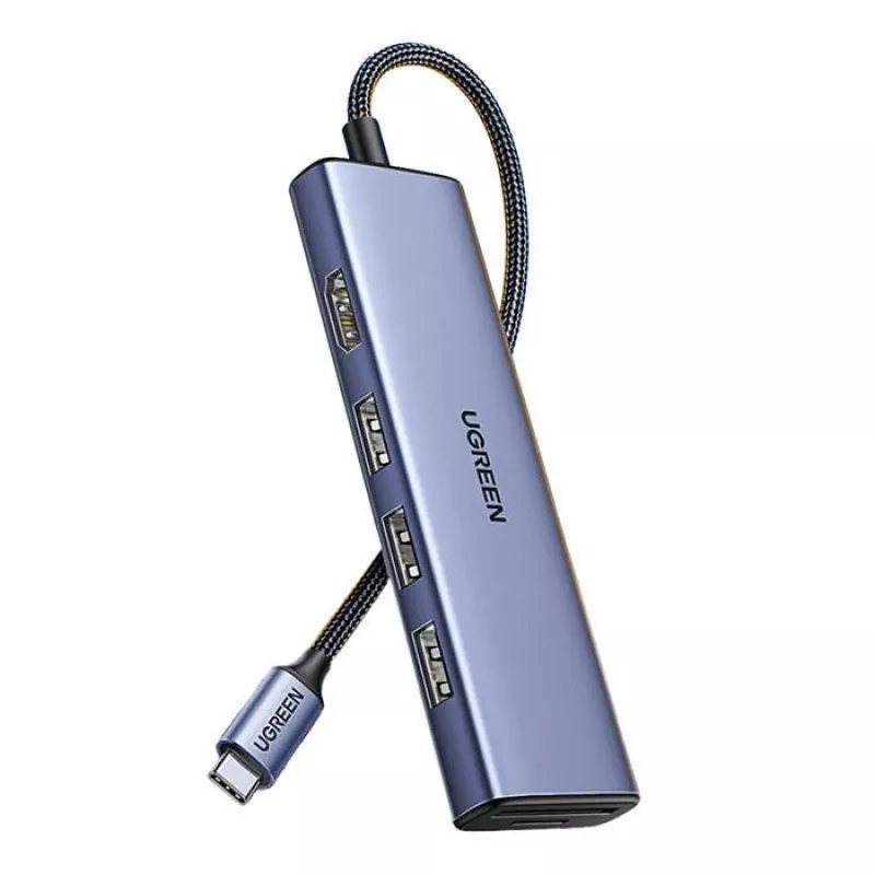 Hub USB Type-C UGREEN 20956A com HDMI e USB 3.0, 5 Gbit/s, 4K 3840x2160, Prateado