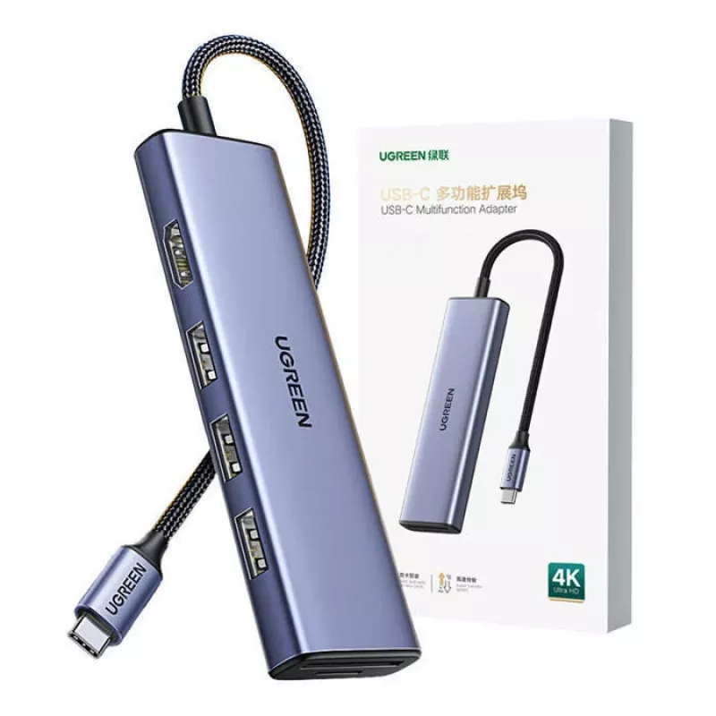 Hub USB Type-C UGREEN 20956A com HDMI e USB 3.0, 5 Gbit/s, 4K 3840x2160, Prateado