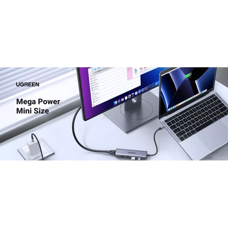Hub USB Type-C UGREEN 20956A com HDMI e USB 3.0, 5 Gbit/s, 4K 3840x2160, Prateado