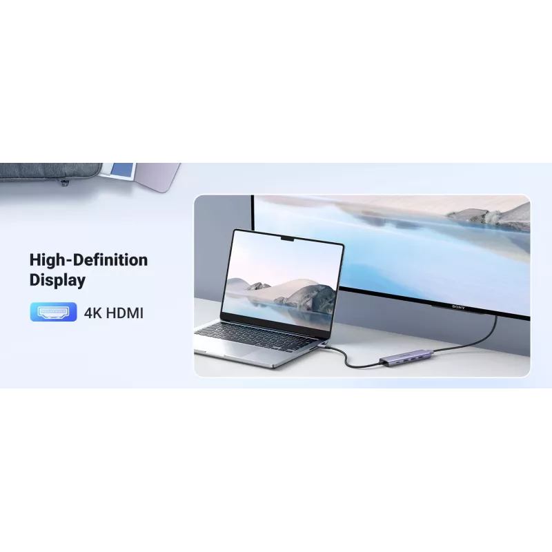 Hub USB Type-C UGREEN 20956A com HDMI e USB 3.0, 5 Gbit/s, 4K 3840x2160, Prateado