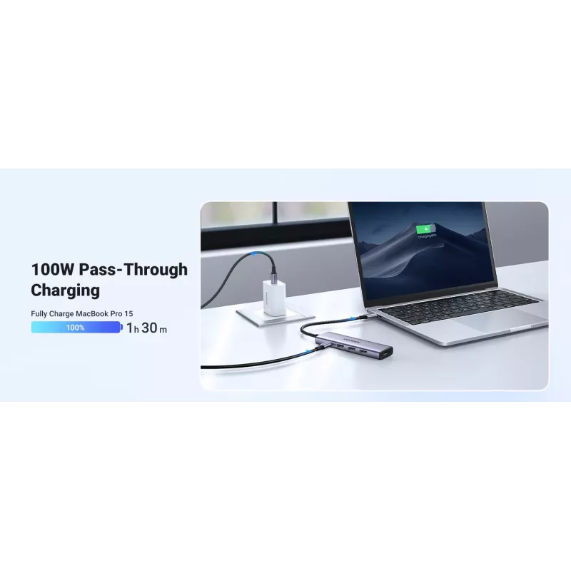 Hub USB Type-C UGREEN 20956A com HDMI e USB 3.0, 5 Gbit/s, 4K 3840x2160, Prateado