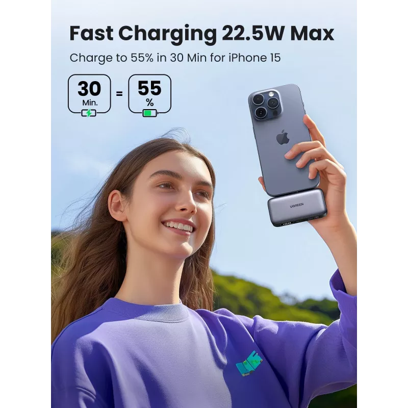 Powerbank UGREEN 35338, 5000 mAh, cinzento, bateria portátil para smartphones, saída para um dispositivo