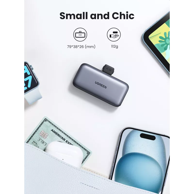 Powerbank UGREEN 35338, 5000 mAh, cinzento, bateria portátil para smartphones, saída para um dispositivo