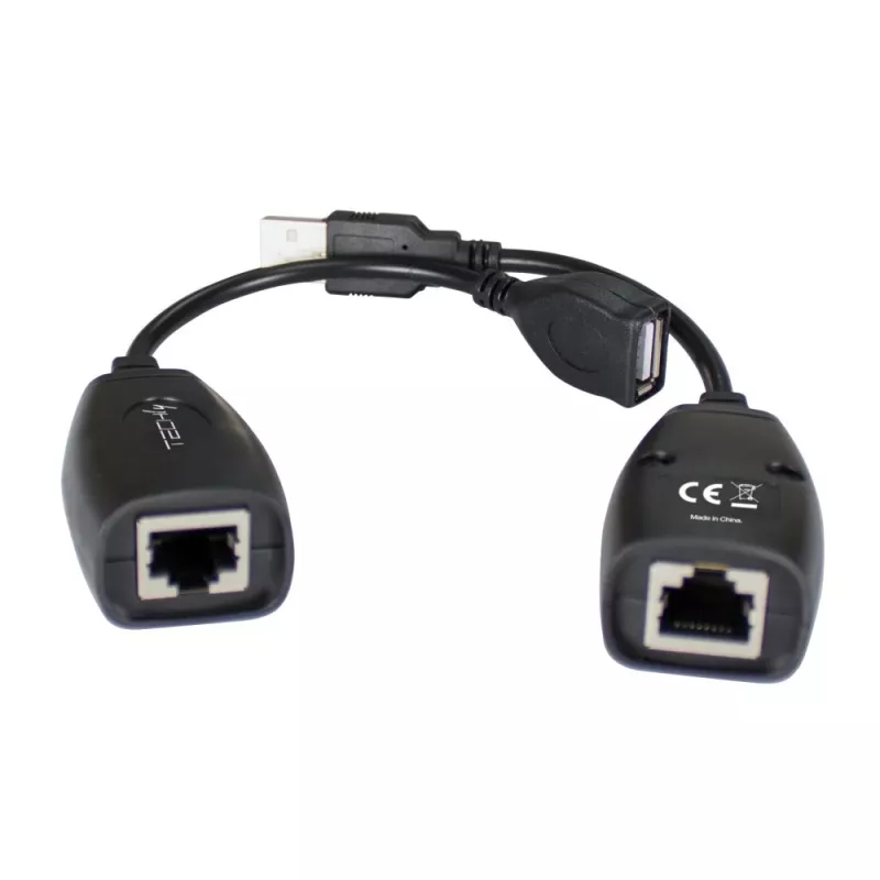 Extensor USB Techly IUSB-EXTENDTY5 através de cabo Cat.5e/6 até 50 m, USB Type-A para RJ-45, USB 1.1, sem fonte de alimentação, preto