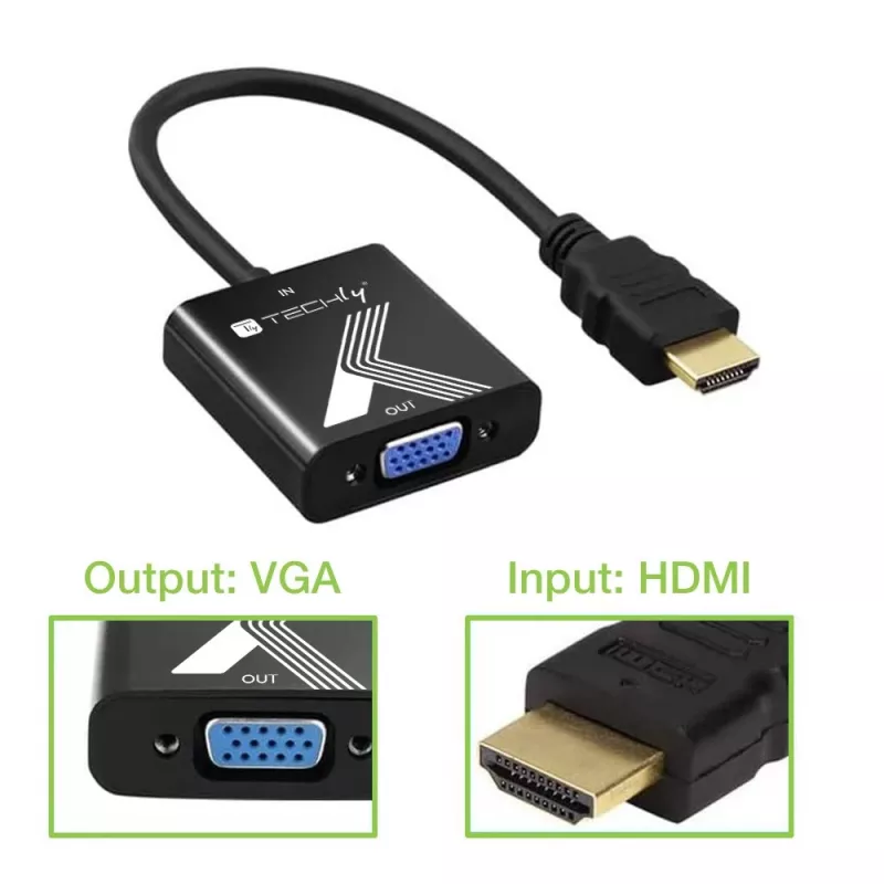 Adaptador de cabo conversor Techly HDMI para VGA preto 0,1 m 1920x1200 60 Hz