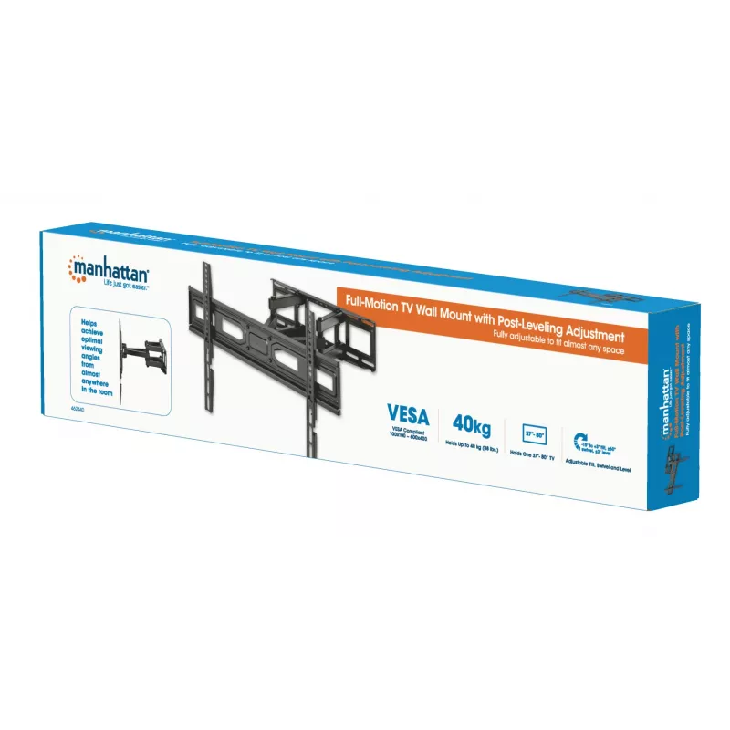 Suporte de parede para TV e monitor Manhattan Full Motion 1 ecrã 37-65 preto VESA 100x100 até 600x400mm máx. 40kg