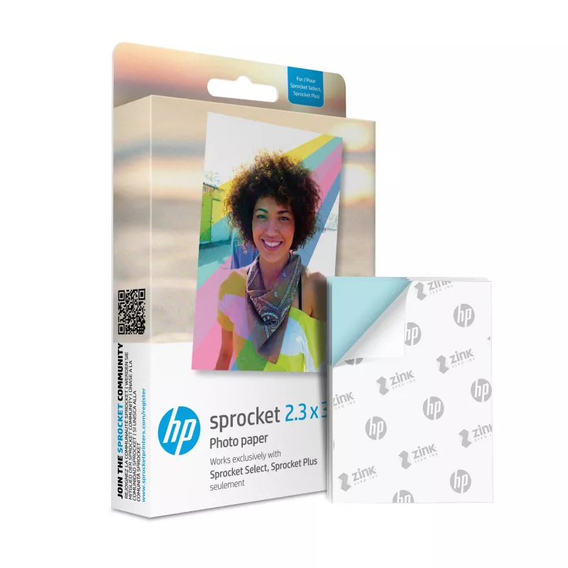Papel fotográfico HP Sprocket Select/Plus HPIZL2X350, 2,3x3,4 polegadas (5,8 x 8,6 cm), 50 folhas