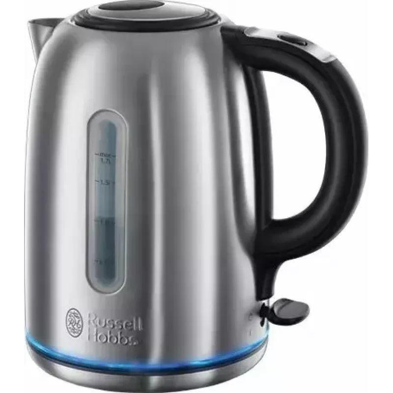 Fervedor elétrico Russell Hobbs Quiet Boil 26300-70, 1,7 l, 2400 W, aço inoxidável, base rotativa, elemento de aquecimento oculto, prateado