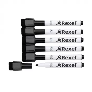 Marcadores de quadro branco magnéticos Rexel preto 6 unid.