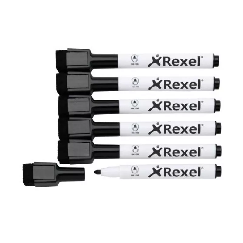 Marcadores de quadro branco magnéticos Rexel preto 6 unid.