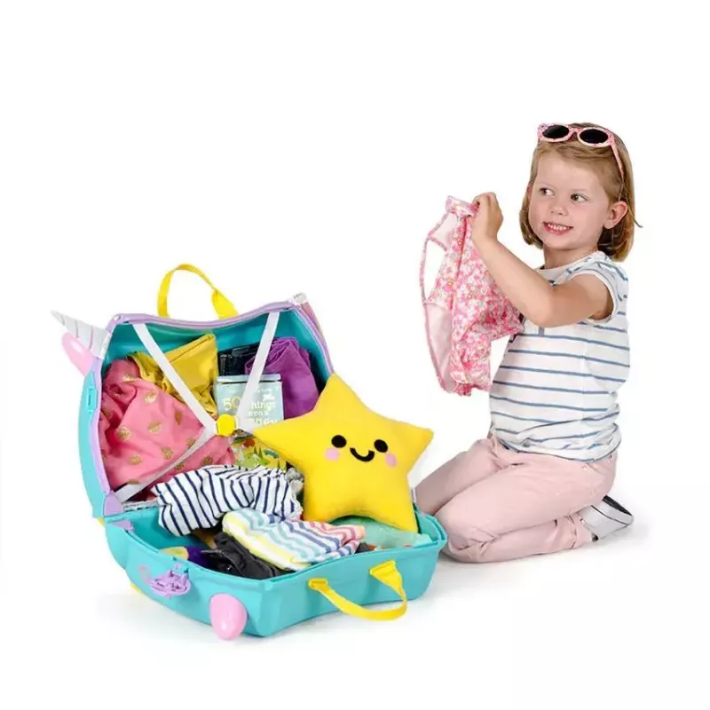 Mala Trunki Una o unicórnio 4 rodas 18 L rosa turquesa amarelo
