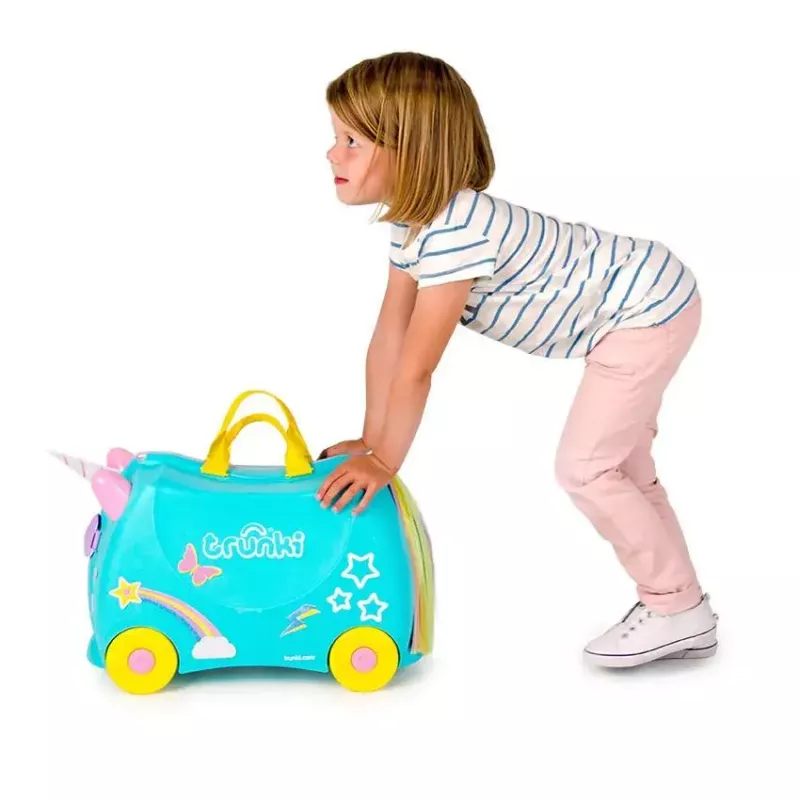 Mala Trunki Una o unicórnio 4 rodas 18 L rosa turquesa amarelo