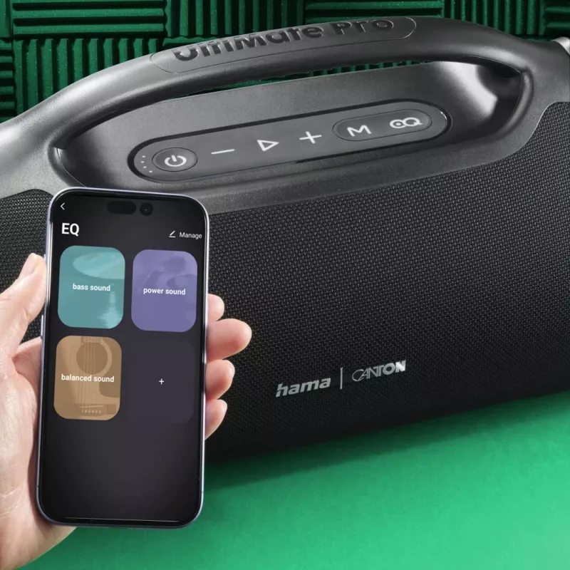 Altifalante de festa HAMA UltiMate Pro 120 W, sem fios Bluetooth, à prova de água, bateria incorporada, carregamento USB-C