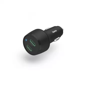 Carregador de automóvel Hama 00201632 carregamento rápido 2 portas USB Type-C preto