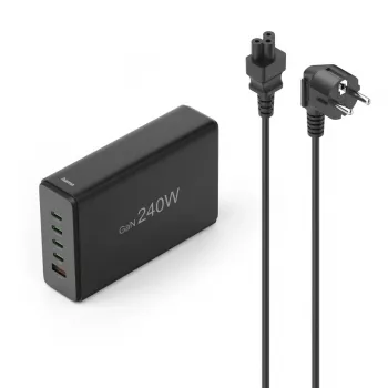 Estação de carregamento HAMA 201977, 240W total, 4× USB-C, 1× USB-A, preto