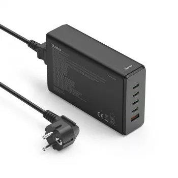 Estação de carregamento HAMA 201977, 240W total, 4× USB-C, 1× USB-A, preto