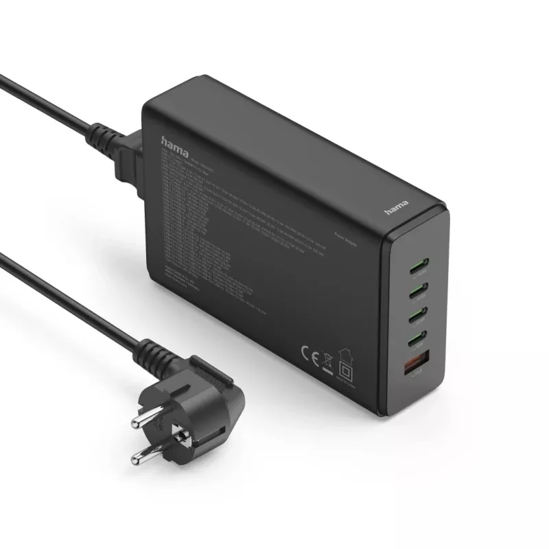 Estação de carregamento HAMA 201977, 240W total, 4× USB-C, 1× USB-A, preto