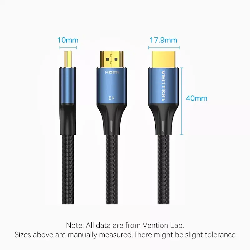 Vention Cabo HDMI 2.1 entrançado de algodão, 8K 60Hz/4K 120Hz, M/M, 3 m, azul