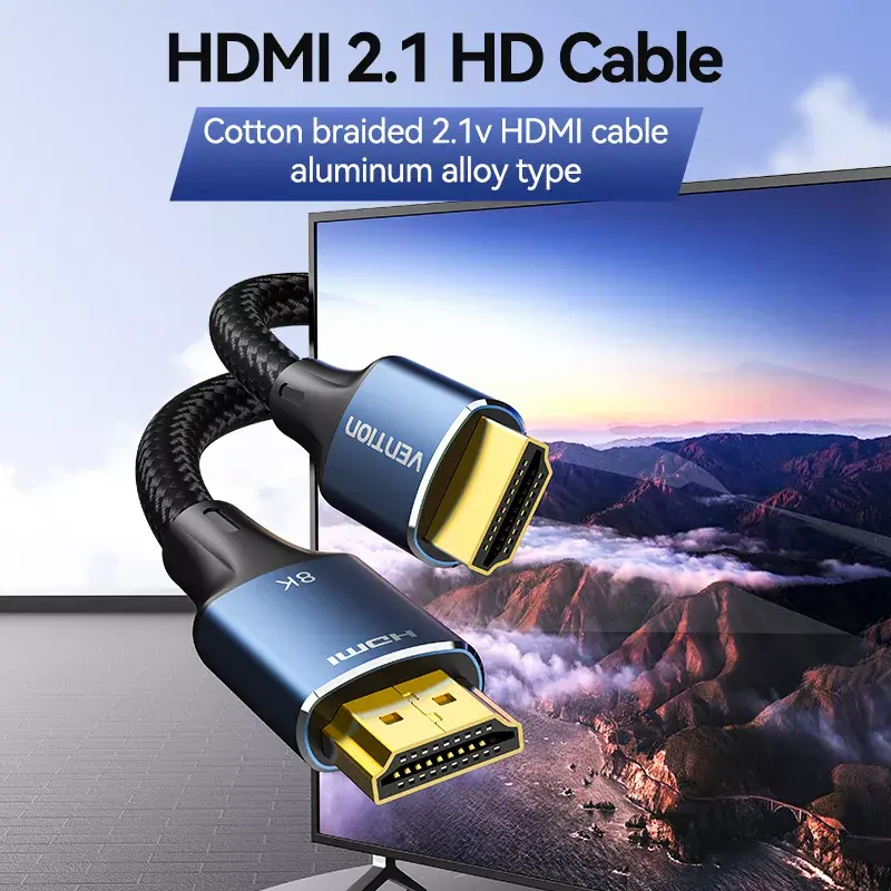 Vention Cabo HDMI 2.1 entrançado de algodão, 8K 60Hz/4K 120Hz, M/M, 3 m, azul