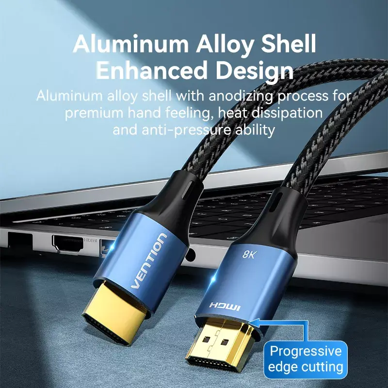 Vention Cabo HDMI 2.1 entrançado de algodão, 8K 60Hz/4K 120Hz, M/M, 3 m, azul