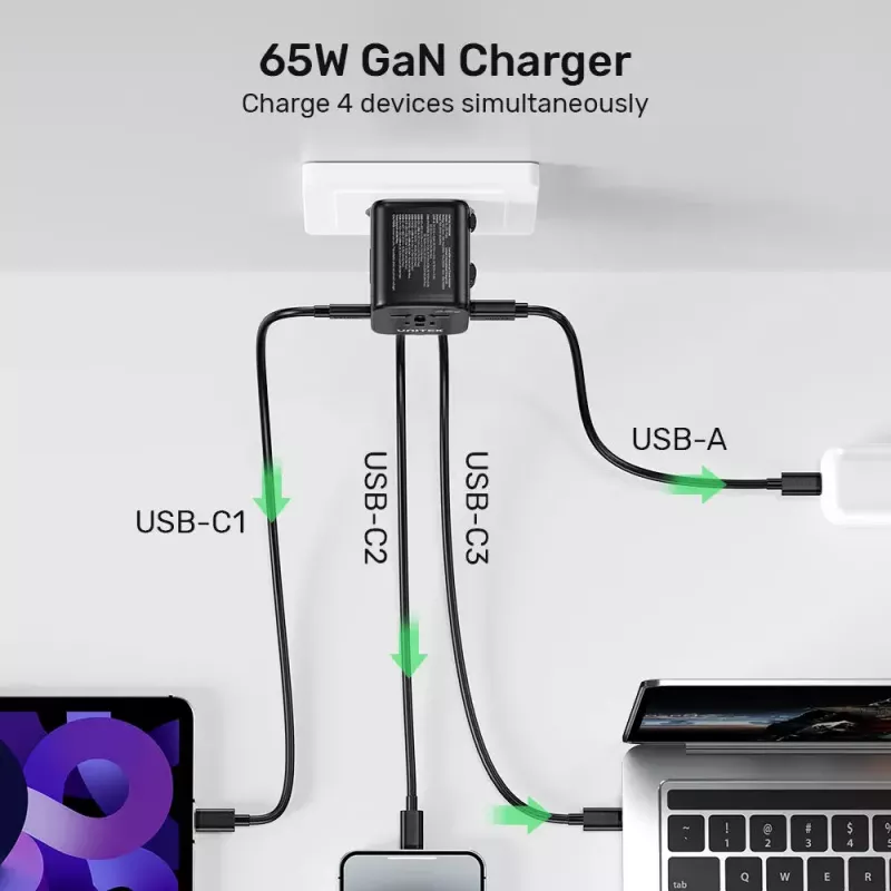 Adaptador de viagem UNITEK P1122ABK01 universal preto Type-C G I