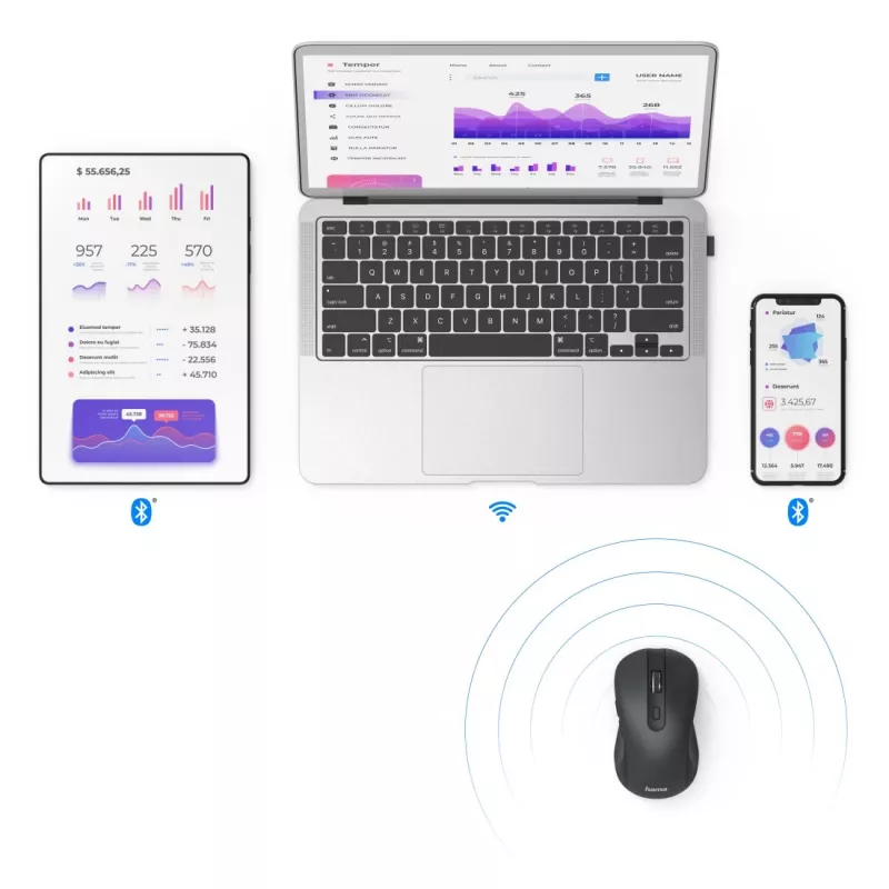 Rato Hama MW-650 escritório destro Bluetooth + USB Type-A ótico 2400 DPI