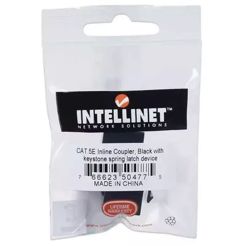 Conector em linha Intellinet, Cat5e, UTP, tipo Keystone, conector fêmea 8P8C para conector fêmea 8P8C, Preto