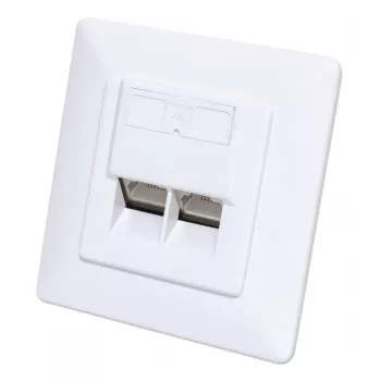 Tomada de parede RJ45 blindada Intellinet 2 portas Cat6 10G, montagem encastrada com moldura, STP, Branco sinal RAL9003