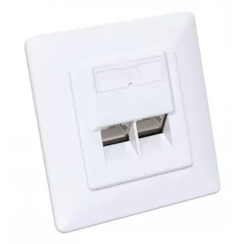 Tomada de parede RJ45 blindada Intellinet 2 portas Cat6 10G, montagem encastrada com moldura, STP, Branco sinal RAL9003