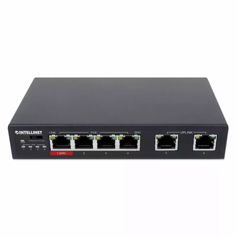Switch Fast Ethernet Intellinet 6 portas 4 portas PoE 65W Power Budget