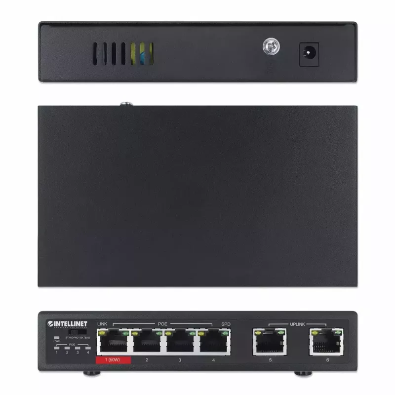 Switch Fast Ethernet Intellinet 6 portas 4 portas PoE 65W Power Budget