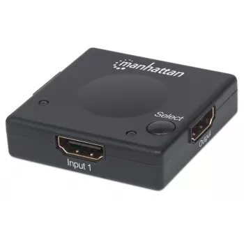 Manhattan Comutador HDMI 2 portas, 1080p, liga 2 fontes HDMI a 1 ecrã, comutação automática e manual (por botão), sem necessidade de alimentação externa, Preto, três anos de garantia