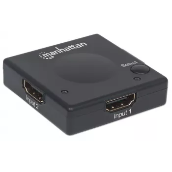 Manhattan Comutador HDMI 2 portas, 1080p, liga 2 fontes HDMI a 1 ecrã, comutação automática e manual (por botão), sem necessidade de alimentação externa, Preto, três anos de garantia