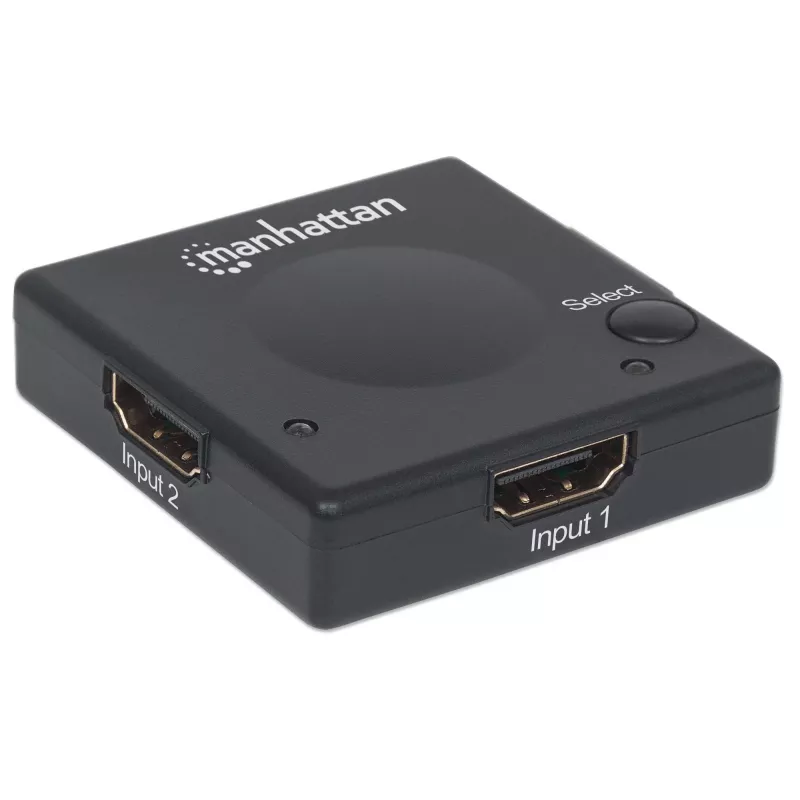 Manhattan Comutador HDMI 2 portas, 1080p, liga 2 fontes HDMI a 1 ecrã, comutação automática e manual (por botão), sem necessidade de alimentação externa, Preto, três anos de garantia