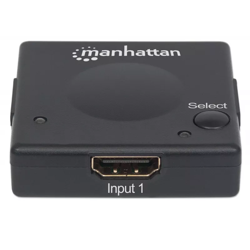 Manhattan Comutador HDMI 2 portas, 1080p, liga 2 fontes HDMI a 1 ecrã, comutação automática e manual (por botão), sem necessidade de alimentação externa, Preto, três anos de garantia